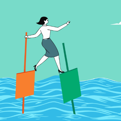 Person walking across obstacles