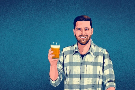 Sketch of man with glass of beer in hand