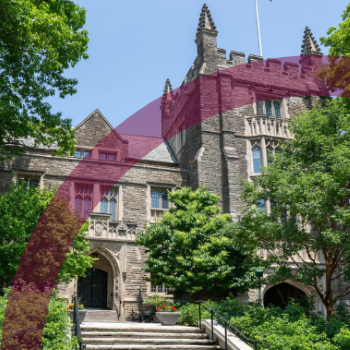 University Hall doors with maroon swoop